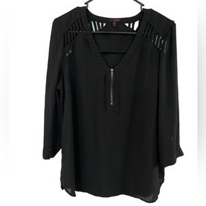 Bongo Black Lightweight Blouse Zipper Front Size Large EUC